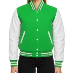Women's Green and White Baseball Varsity Jacket