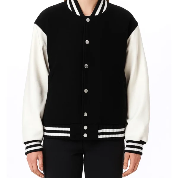 Women's Black And White Varsity Jacket