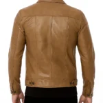 Men's Camel Brown Trucker Leather Jacket - Image 2