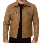 Men's Camel Brown Trucker Leather Jacket