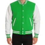 Men's Green and White Baseball Varsity Jacket