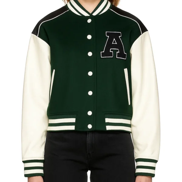 Women's Green and White Varsity Jacket