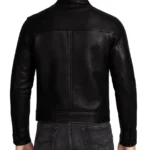 Classic Solid Black Leather Jacket For Men - Image 2