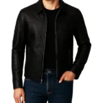Classic Solid Black Leather Jacket For Men - Image 4