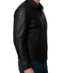 Classic Solid Black Leather Jacket For Men - Image 3