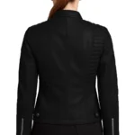 Mandarin Collar Women's Quilted Black Leather Jacket - Image 2