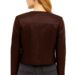 Tweed Style Brown Leather Jacket For Women - Image 2