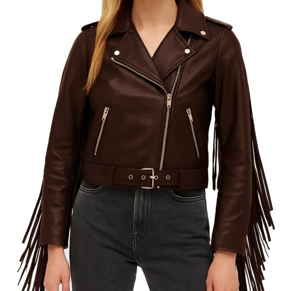 Women's Classic Brown Fringe Leather Jacket