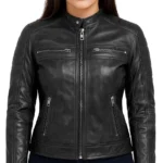 Quilted Cafe Moto Leather Jacket For Women