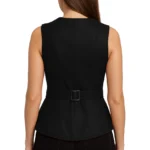 Satin Lining Classic Black Leather Vest For Women - Image 2
