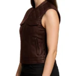 Diamond Quilt Brown Leather Vest For Women - Image 2