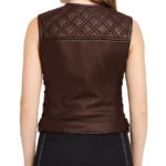 Diamond Quilt Brown Leather Vest For Women - Image 3