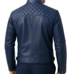 Blue Cafe Racer Leather Jacket for Men - Image 2