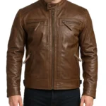 Men's Chocolate Brown Biker Leather Jacket With Quilted Shoulders
