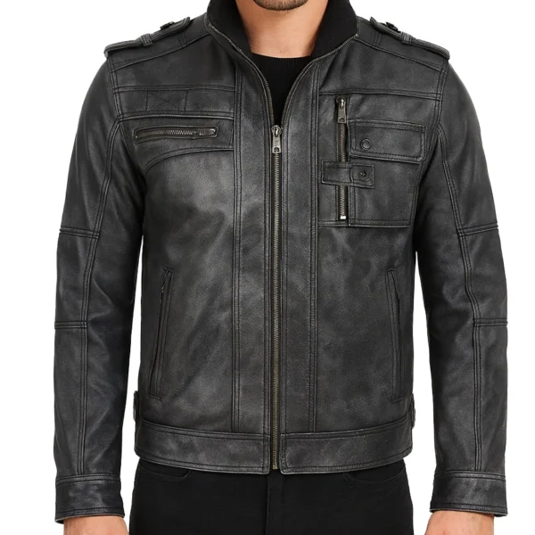 Men's Classic Black Leather Biker Jacket