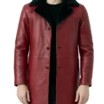 Men's Reddish Brown Leather Coat with Black Shearling