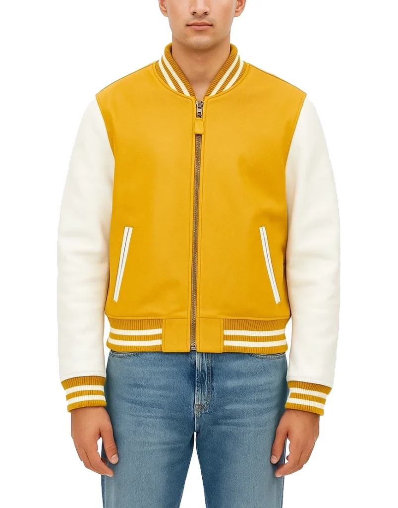 ウェア Men's Yellow and White Jacket Men's Yellow & White Varsity Jacket – Urban Edge Jackets