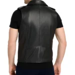 Men's Sleeveless Black Biker Leather Vest - Image 2