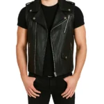 Men's Sleeveless Black Biker Leather Vest