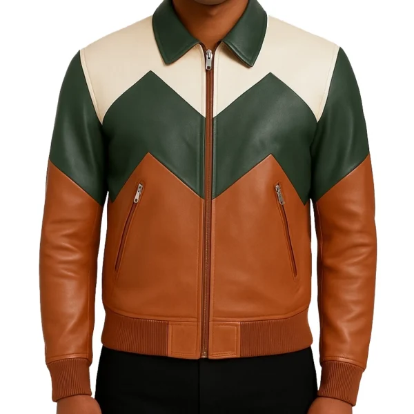 Men's Multicolor Leather Bomber Jacket