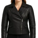 Quilted Style Black Leather Jacket For Women