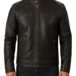 Men's Brown Real Leather Cafe Racer Jacket