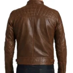 Men's Chocolate Brown Biker Leather Jacket With Quilted Shoulders - Image 2