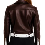 Brown and White Moto Jacket For Women - Image 2