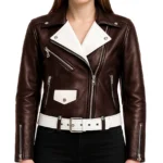 Brown and White Moto Jacket For Women