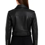 Real Leather Black Cropped Jacket For Women - Image 2
