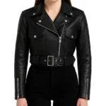 Real Leather Black Cropped Jacket For Women