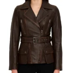 Distressed Vintage Leather Biker Coat For Women