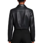 Cropped Glossy Black Leather Jacket For Women - Image 2