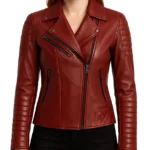 Women's Quilted Merlot Red Leather Biker Jacket