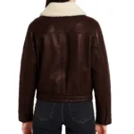 Elasticated Brown Shearling Aviator Jacket For Women - Image 2