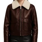 Elasticated Brown Shearling Aviator Jacket For Women