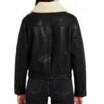 Women's Aviator Solid Black Shearling Jacket - Image 2