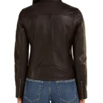Classic Dark Brown Leather Racer Jacket For Women - Image 2