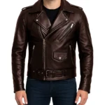 Men's Brown Asymmetrical Belted Moto Real Leather Jacket