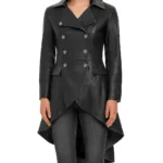Corset Style Black Leather Coat For Women