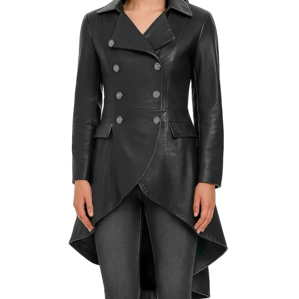 Corset Style Black Leather Coat For Women