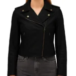 Asymmetrical Black Moto Jacket For Women