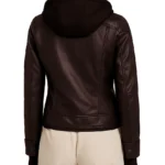 Brown Color Removable Hood Bomber Jacket For Women - Image 2