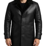 Men's 3/4 Length Black Shearling Leather Coat