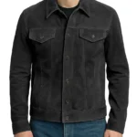 Men's Real Black Suede Trucker Jacket