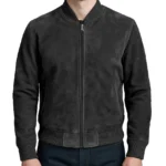 Men's Light Black Suede Bomber Jacket