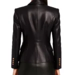 Classic Long Brown Women's Leather Blazer - Image 2
