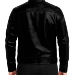 Men's Black Cafe Racer Leather Jacket - Image 2