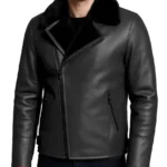 Men's Black Shearling Moto Leather Jacket