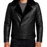 Men's Black Leather Shearling Moto Jacket